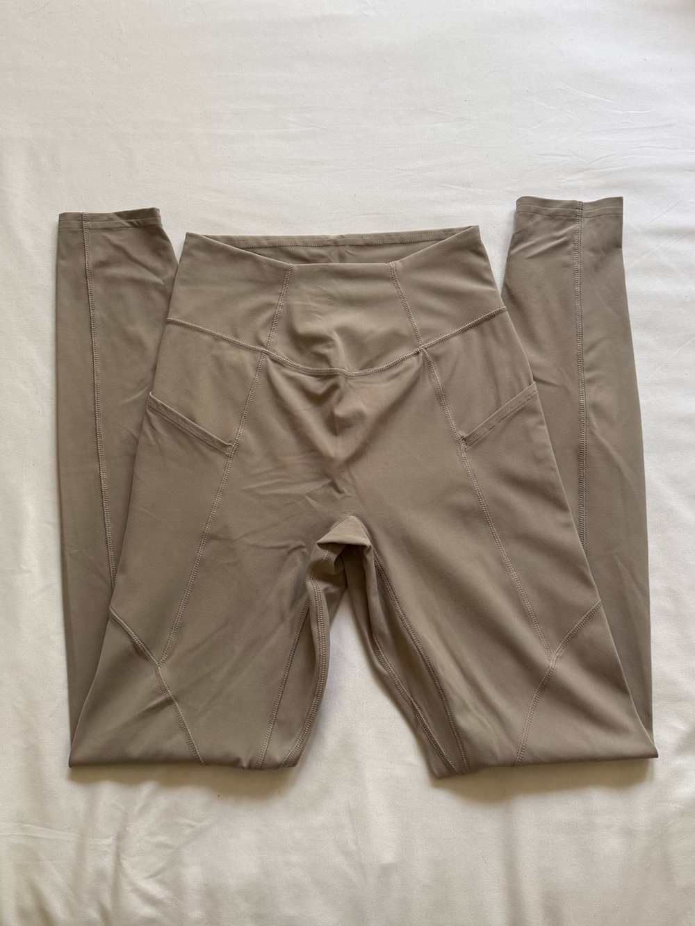 Whitney Simmons Gymshark Taupe High-Waist Leggings with Side Pockets